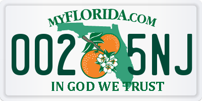 FL license plate 0025NJ