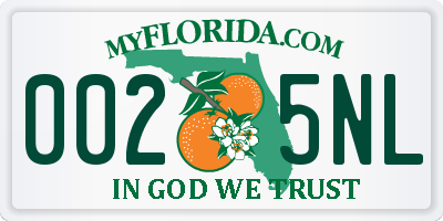 FL license plate 0025NL