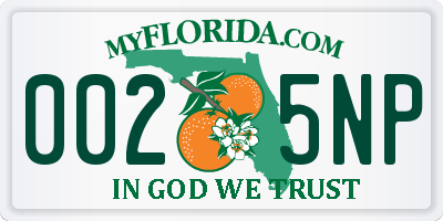 FL license plate 0025NP