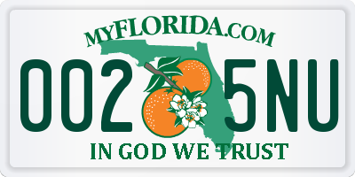 FL license plate 0025NU