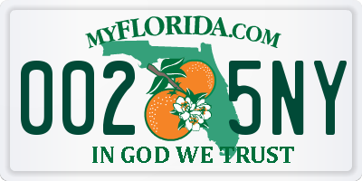 FL license plate 0025NY