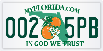 FL license plate 0025PB