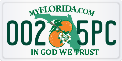 FL license plate 0025PC