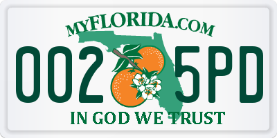 FL license plate 0025PD