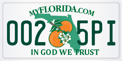 FL license plate 0025PI