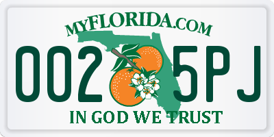 FL license plate 0025PJ
