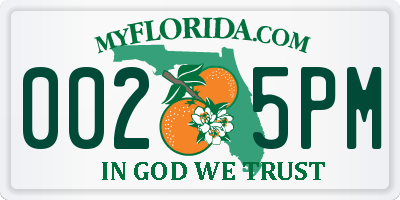 FL license plate 0025PM