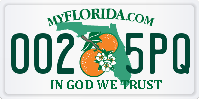 FL license plate 0025PQ
