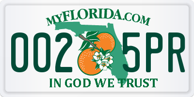 FL license plate 0025PR