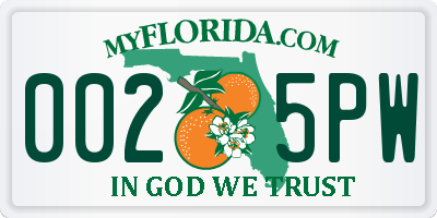FL license plate 0025PW