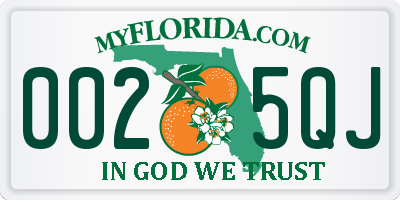 FL license plate 0025QJ