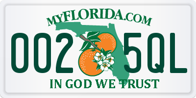 FL license plate 0025QL