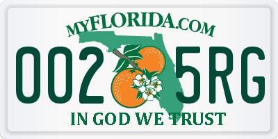 FL license plate 0025RG