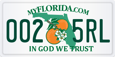 FL license plate 0025RL