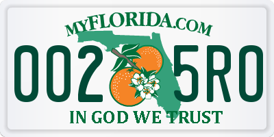 FL license plate 0025RO