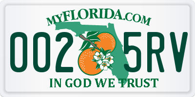 FL license plate 0025RV