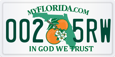 FL license plate 0025RW