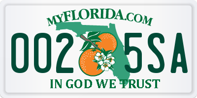 FL license plate 0025SA