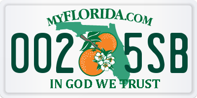 FL license plate 0025SB