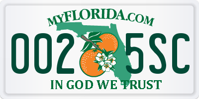 FL license plate 0025SC