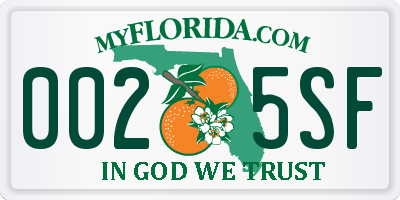 FL license plate 0025SF