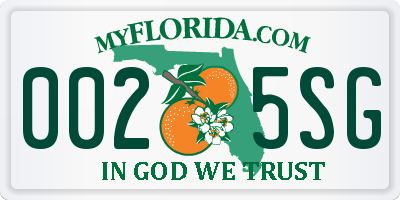 FL license plate 0025SG