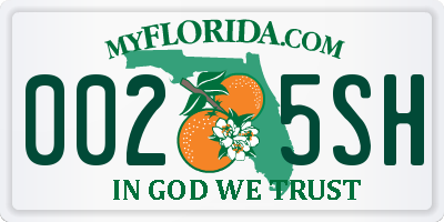 FL license plate 0025SH