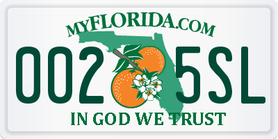FL license plate 0025SL