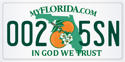 FL license plate 0025SN