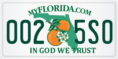 FL license plate 0025SO