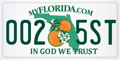 FL license plate 0025ST