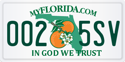 FL license plate 0025SV