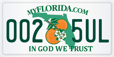 FL license plate 0025UL