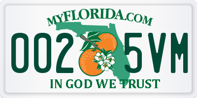 FL license plate 0025VM