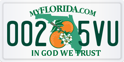 FL license plate 0025VU