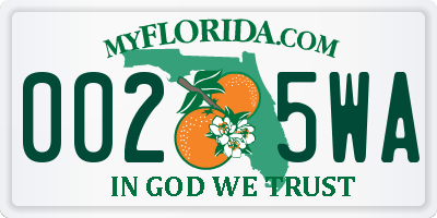FL license plate 0025WA