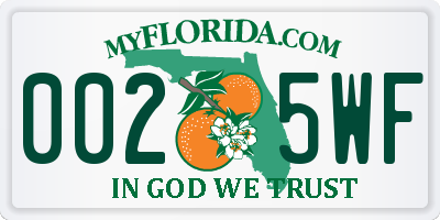 FL license plate 0025WF