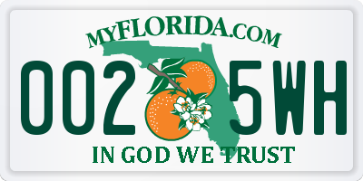 FL license plate 0025WH