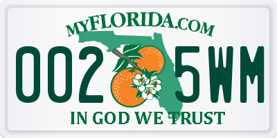 FL license plate 0025WM