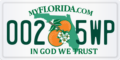 FL license plate 0025WP