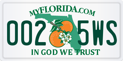 FL license plate 0025WS
