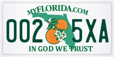 FL license plate 0025XA