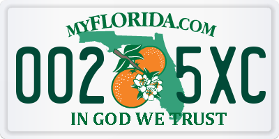 FL license plate 0025XC