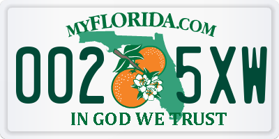 FL license plate 0025XW