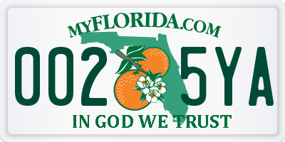 FL license plate 0025YA