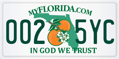 FL license plate 0025YC