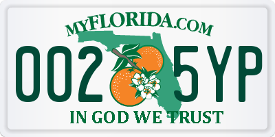 FL license plate 0025YP