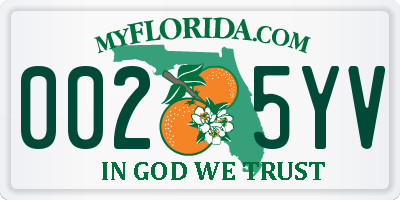 FL license plate 0025YV