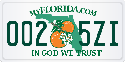 FL license plate 0025ZI