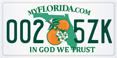 FL license plate 0025ZK